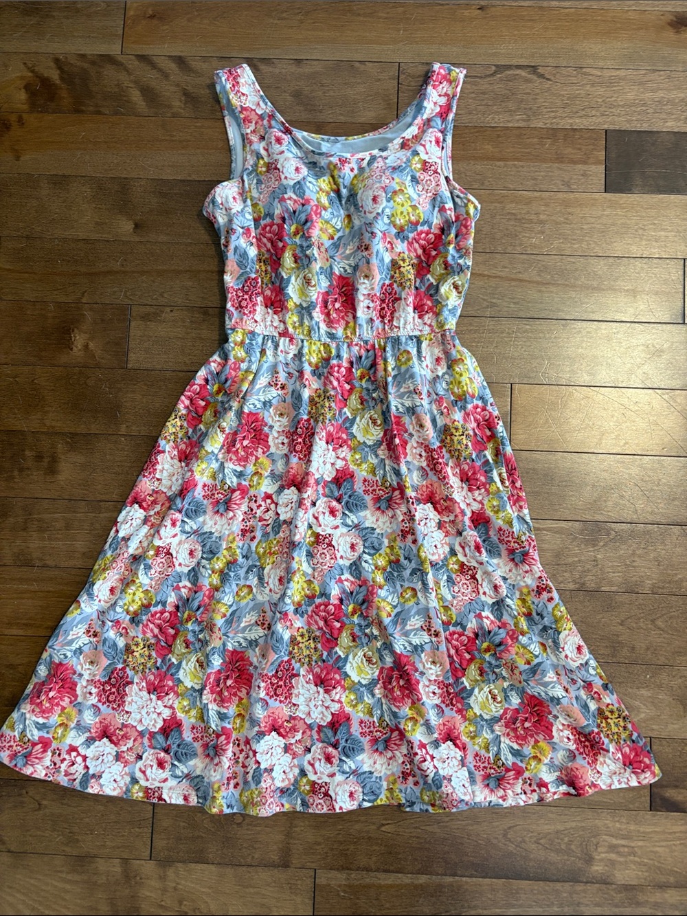 Uniqlo Sleeveless Floral Midi Dress in Pink, Blue & Yellow